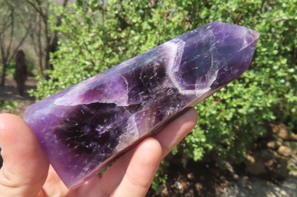 Polished Smokey Chevron Amethyst Points x 5 From Zambia - Toprock Gemstones and Minerals 