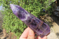 Polished Smokey Chevron Amethyst Points x 5 From Zambia - Toprock Gemstones and Minerals 
