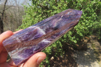 Polished Smokey Chevron Amethyst Points x 5 From Zambia - Toprock Gemstones and Minerals 