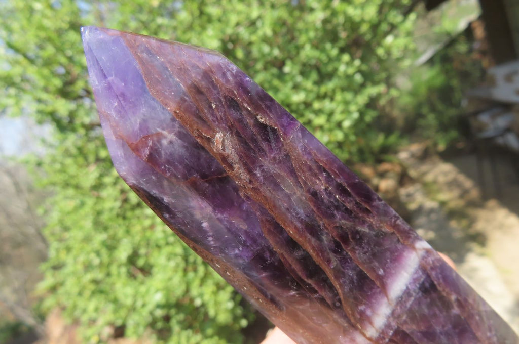 Polished Smokey Chevron Amethyst Points x 5 From Zambia - Toprock Gemstones and Minerals 