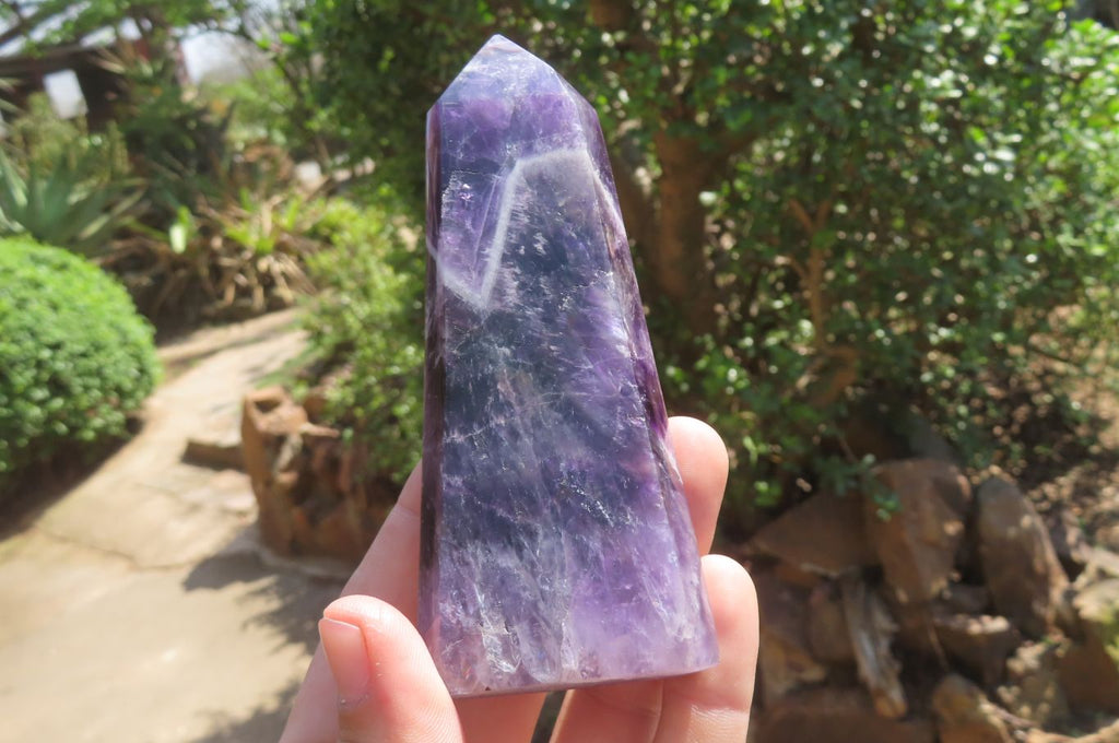 Polished Smokey Chevron Amethyst Points x 5 From Zambia - Toprock Gemstones and Minerals 