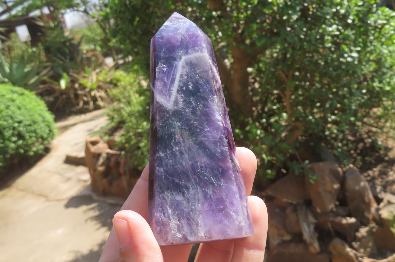 Polished Smokey Chevron Amethyst Points x 5 From Zambia - Toprock Gemstones and Minerals 