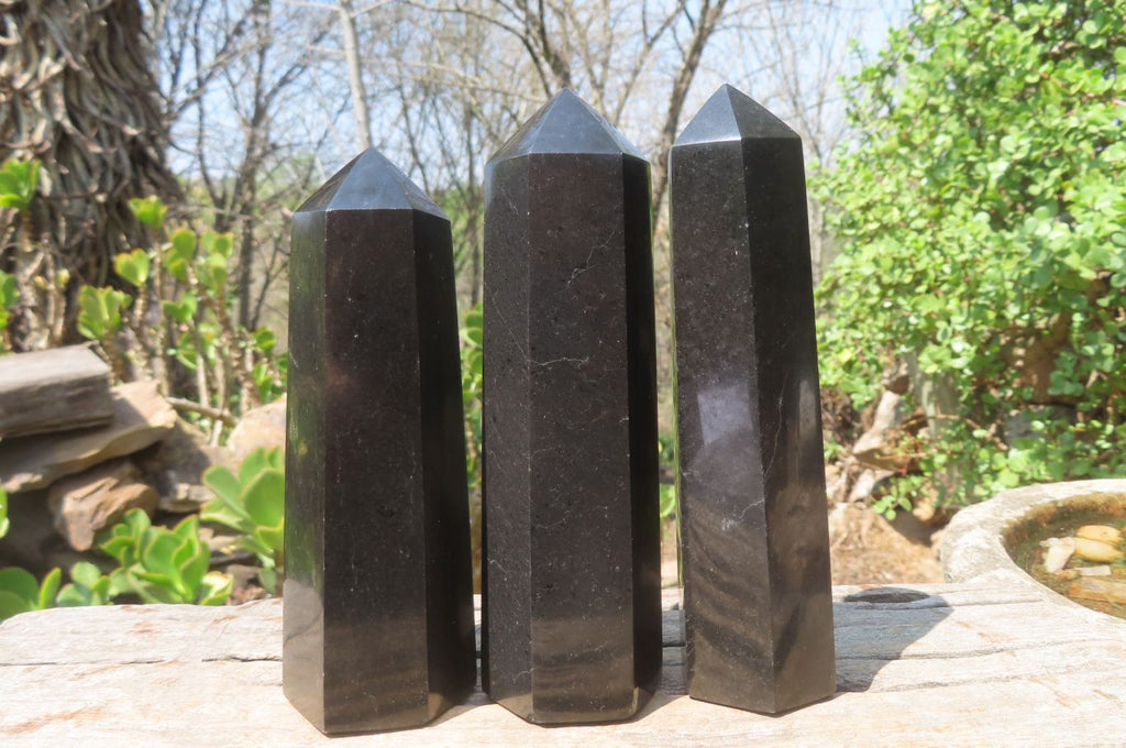 Polished Black Basalt Points x 6 From Antsirabe, Madagascar - Toprock Gemstones and Minerals 