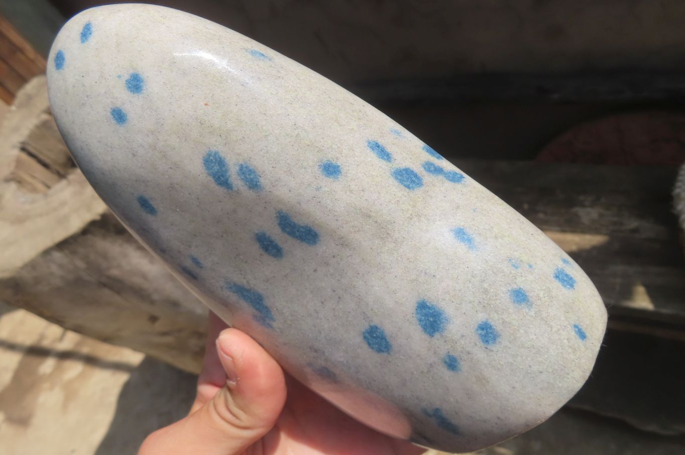 Polished Blue Spinel Spotted Quartz Standing Free Form x 1 From Madagascar - Toprock Gemstones and Minerals 