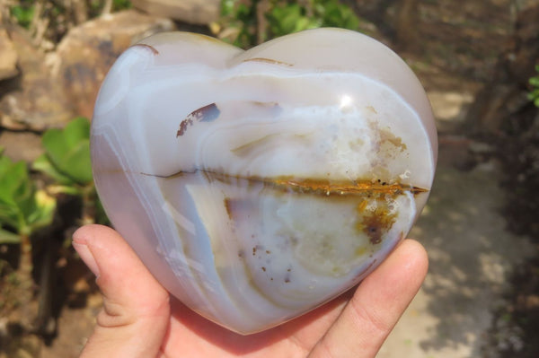 Polished Banded Agate Gemstone Hearts x 3 From Madagascar
