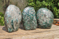 Polished Rare Emerald Mica In Matrix Standing Free Forms x 3 From Mutoko, Zimbabwe - Toprock Gemstones and Minerals 