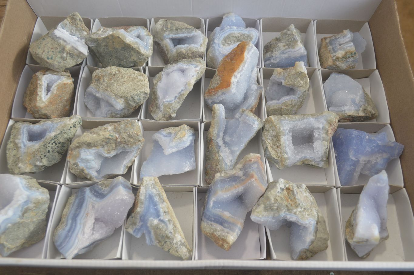Natural Blue Lace Agate Geode Specimens x 24 From Malawi - Toprock Gemstones and Minerals 
