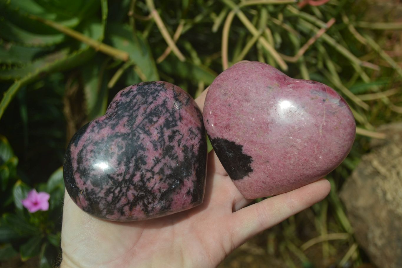 Polished Rhodonite Gemstone Hearts x 4 From Madagascar - Toprock Gemstones and Minerals 