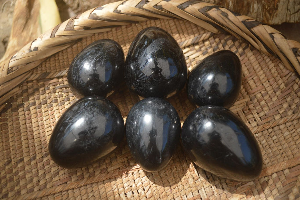 Polished Black Tourmaline Gemstone Eggs x 6 From Madagascar - Toprock Gemstones and Minerals 