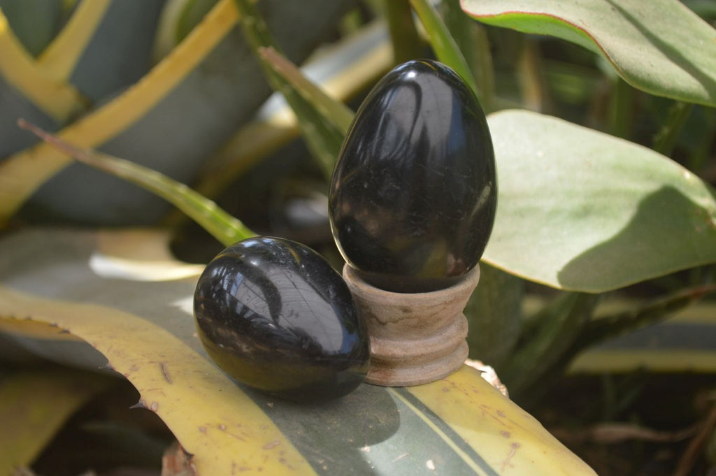 Polished Black Tourmaline Gemstone Eggs x 6 From Madagascar - Toprock Gemstones and Minerals 