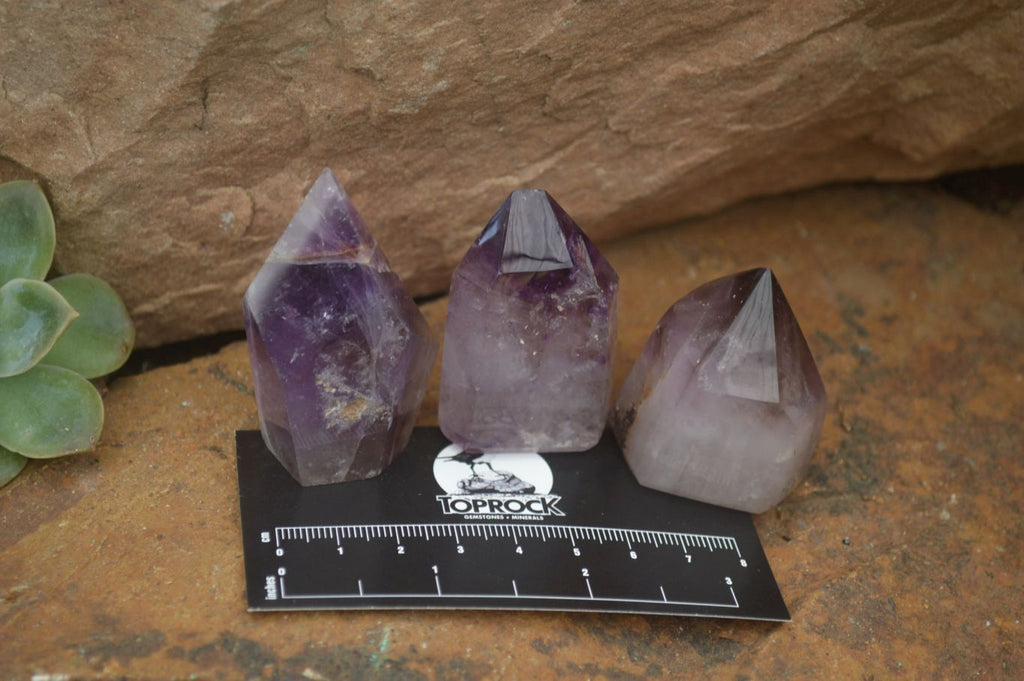 Polished Smokey Window Amethyst Quartz Crystals x 24 From Akansobe, Madagascar - Toprock Gemstones and Minerals 