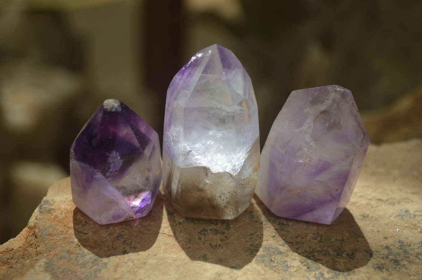 Polished Smokey Window Amethyst Quartz Crystals x 24 From Akansobe, Madagascar - Toprock Gemstones and Minerals 