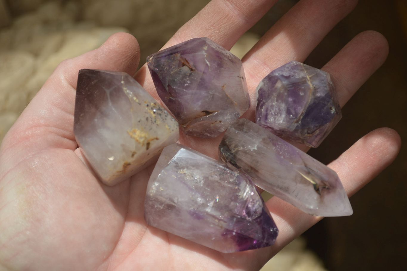 Polished Smokey Window Amethyst Quartz Crystals x 24 From Akansobe, Madagascar - Toprock Gemstones and Minerals 