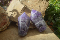 Polished Chevron Amethyst Crystals x 4 From Zambia - Toprock Gemstones and Minerals 