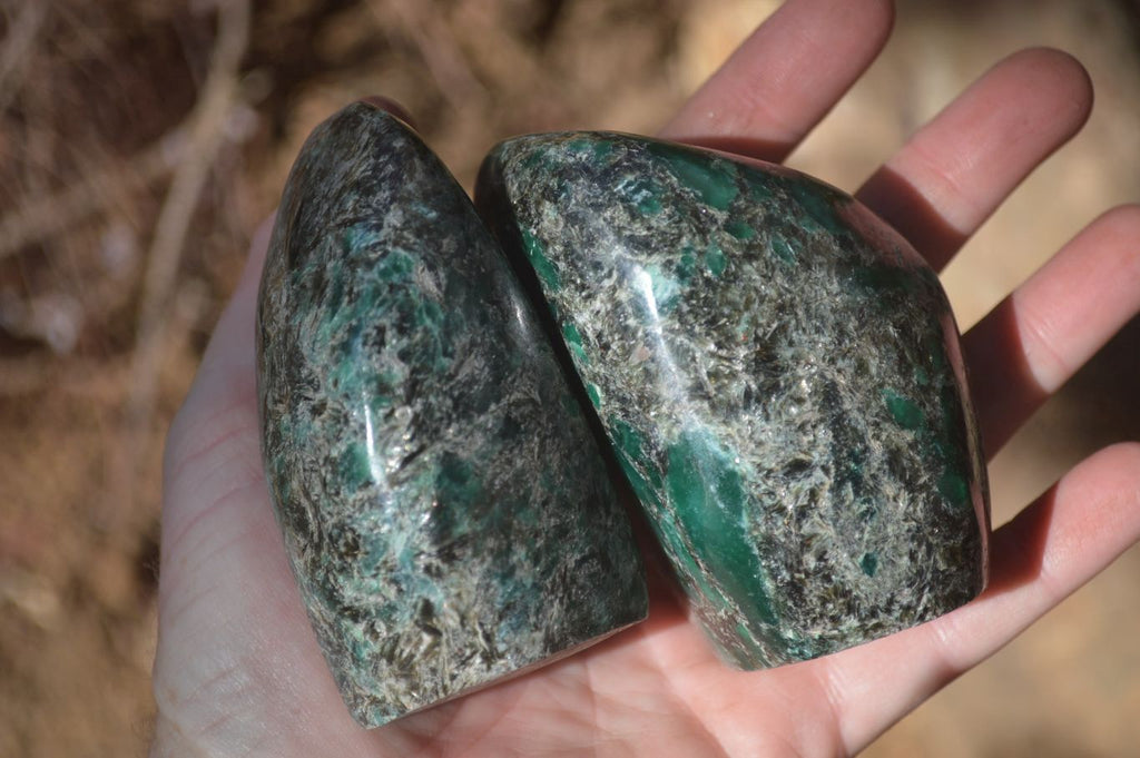 Polished Rare Emerald Mica In Matrix Standing Free Forms x 3 From Mutoko, Zimbabwe - Toprock Gemstones and Minerals 