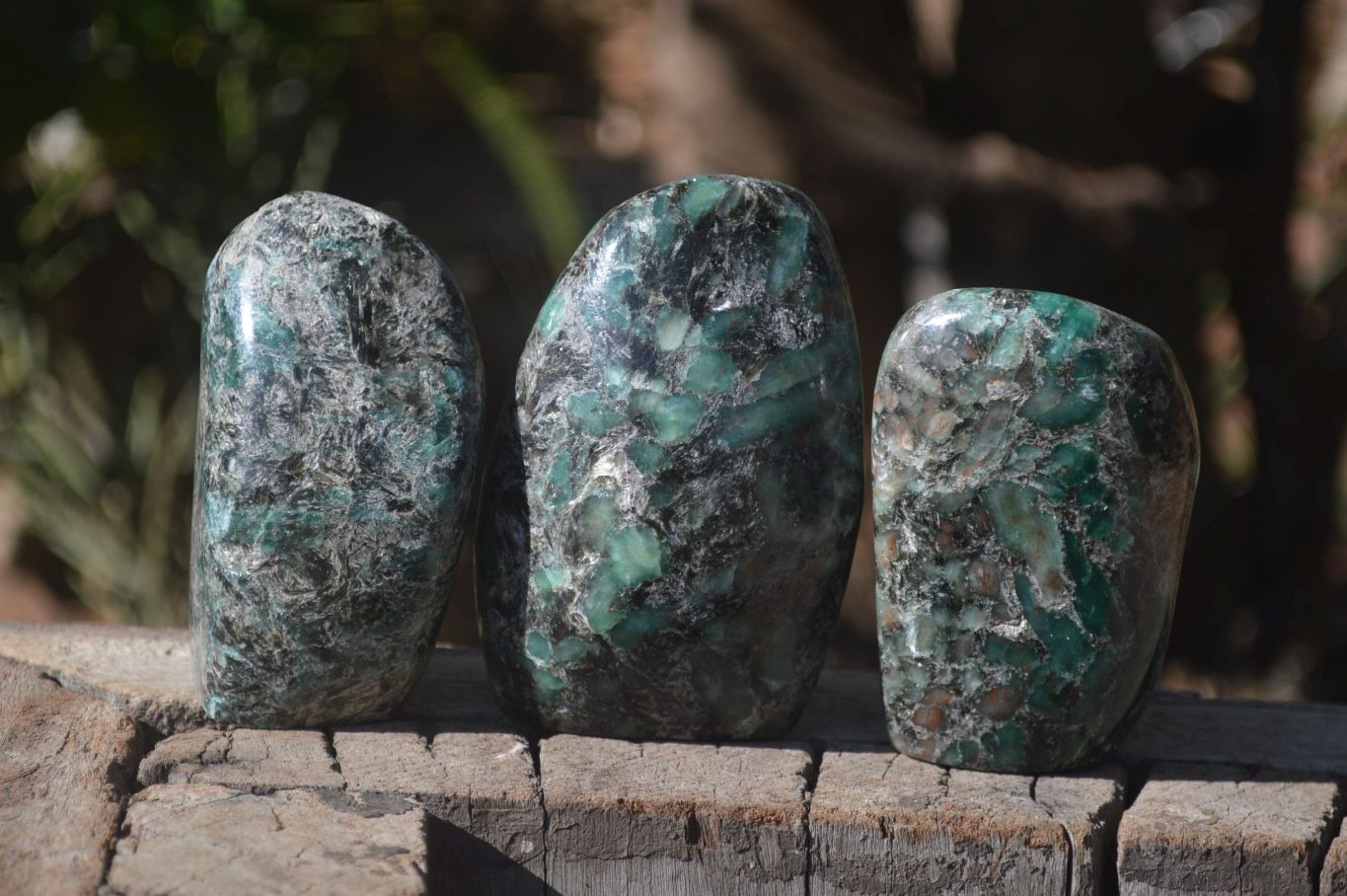 Polished Rare Emerald Mica In Matrix Standing Free Forms x 3 From Mutoko, Zimbabwe - Toprock Gemstones and Minerals 