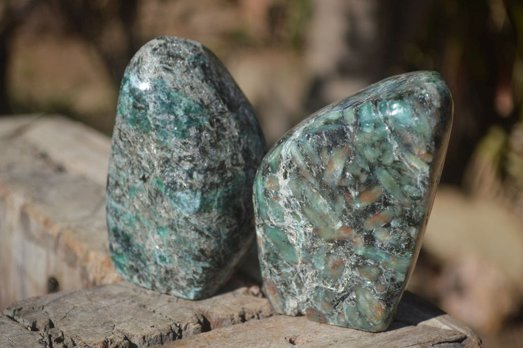 Polished Rare Emerald Mica In Matrix Standing Free Forms x 3 From Mutoko, Zimbabwe - Toprock Gemstones and Minerals 