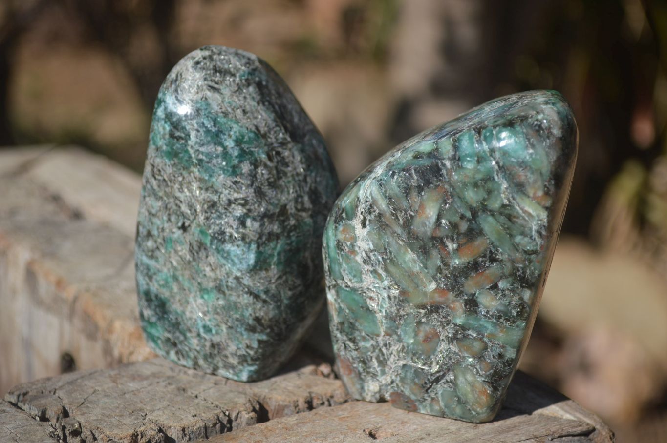 Polished Rare Emerald Mica In Matrix Standing Free Forms x 3 From Mutoko, Zimbabwe - Toprock Gemstones and Minerals 