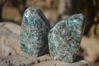 Polished Rare Emerald Mica In Matrix Standing Free Forms x 3 From Mutoko, Zimbabwe - Toprock Gemstones and Minerals 