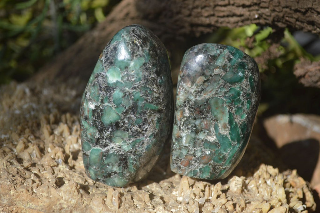 Polished Rare Emerald Mica In Matrix Standing Free Forms x 3 From Mutoko, Zimbabwe - Toprock Gemstones and Minerals 