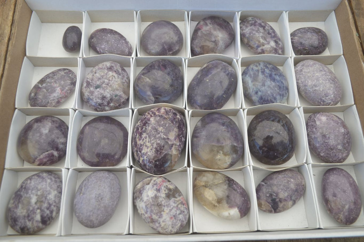 Polished Lepidolite with Pink Rubellite Palm Stones x 26 From Ambatondrazaka, Madagascar - Toprock Gemstones and Minerals 