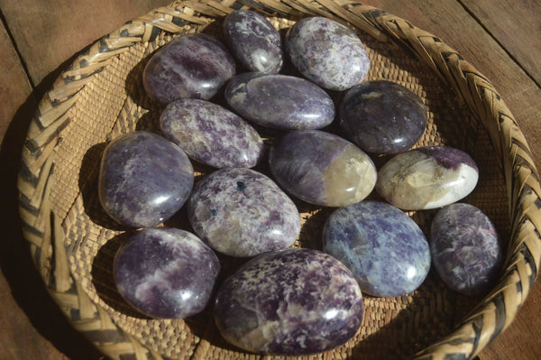 Polished Lepidolite with Pink Rubellite Palm Stones x 26 From Ambatondrazaka, Madagascar - Toprock Gemstones and Minerals 