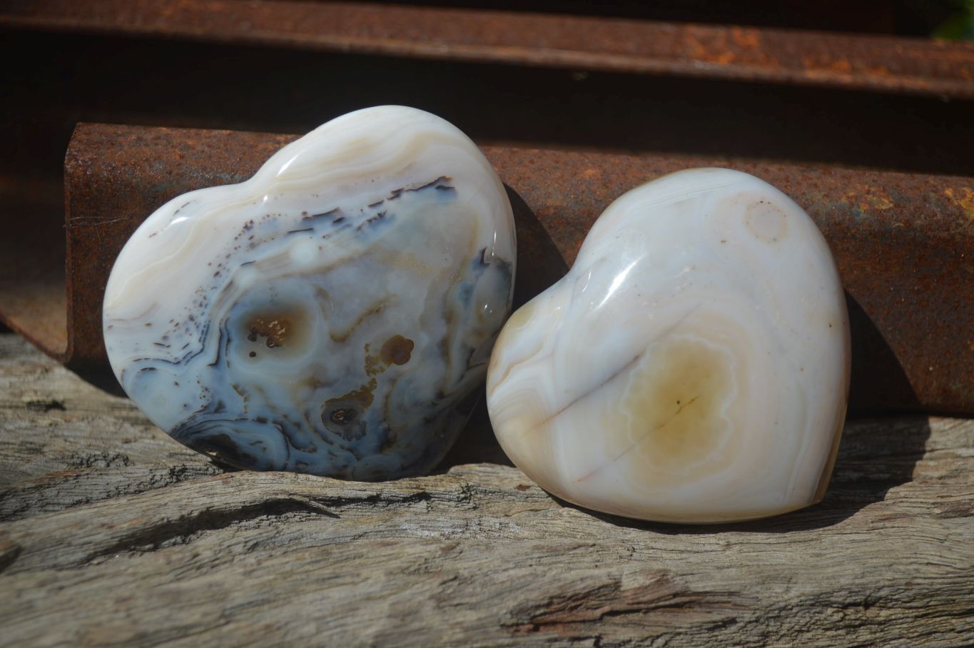 Polished Banded Agate Gemstone Hearts x 4 From Madagascar - Toprock Gemstones and Minerals 