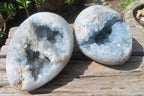 Polished Blue Celestite Egg Geodes x 2 From Madagascar - Toprock Gemstones and Minerals 