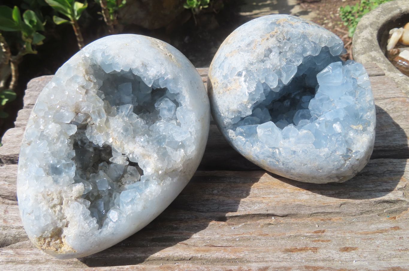 Polished Blue Celestite Egg Geodes x 2 From Madagascar - Toprock Gemstones and Minerals 