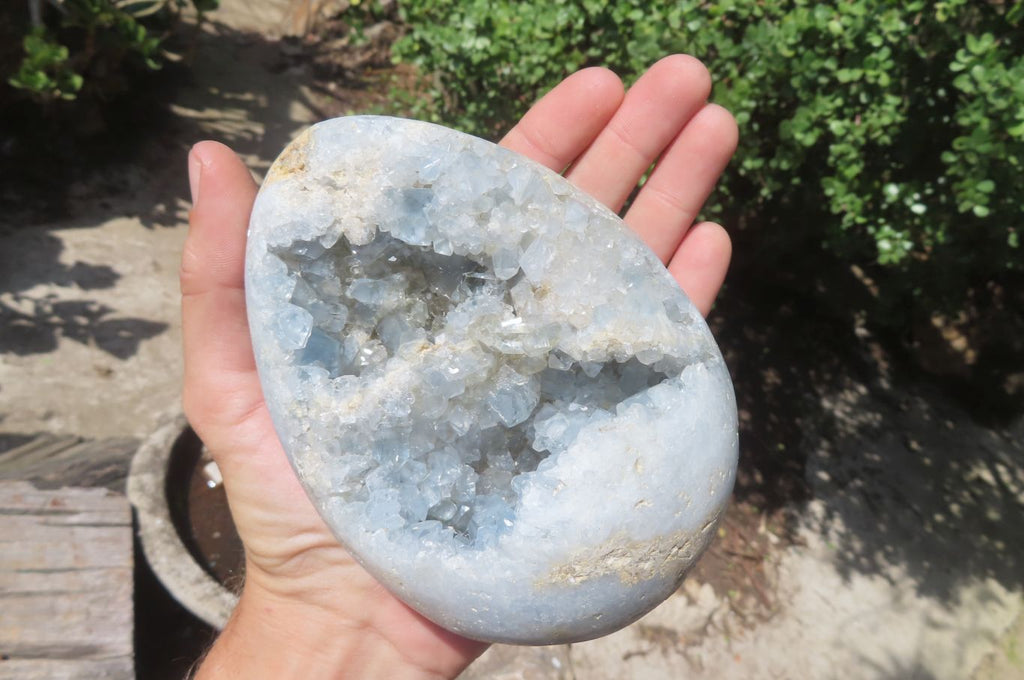 Polished Blue Celestite Egg Geodes x 2 From Madagascar - Toprock Gemstones and Minerals 