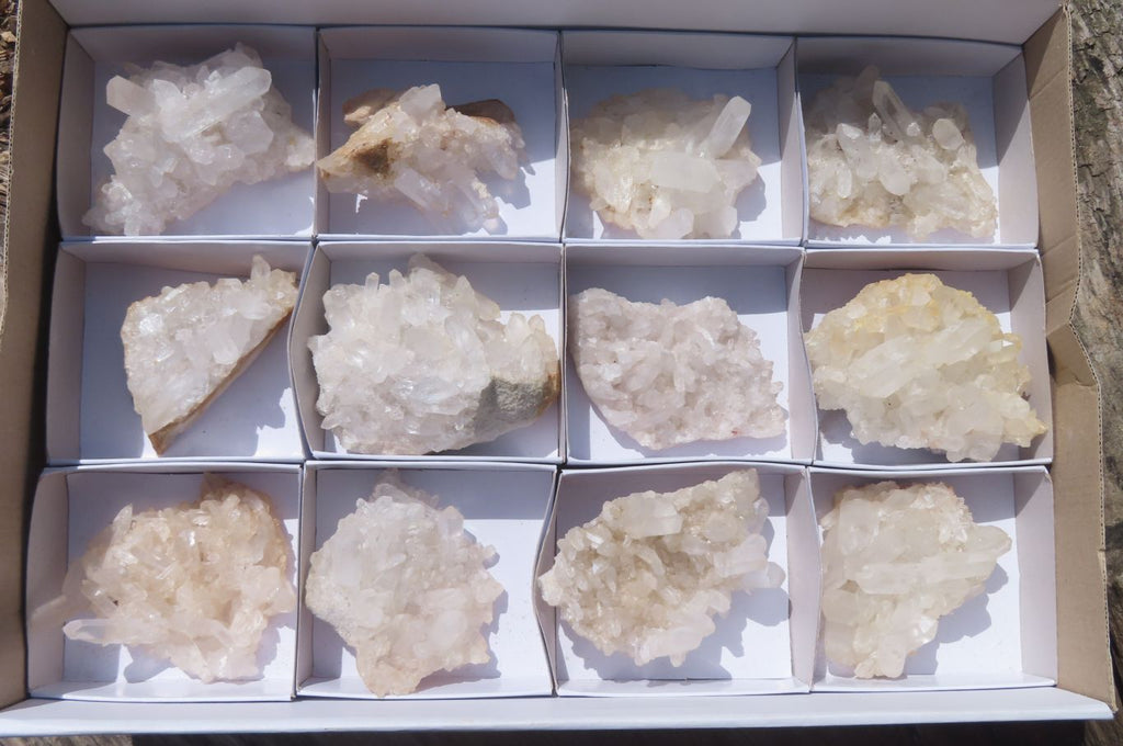 Natural Clear Quartz Crystal Clusters x 12 From Madagascar - Toprock Gemstones and Minerals 