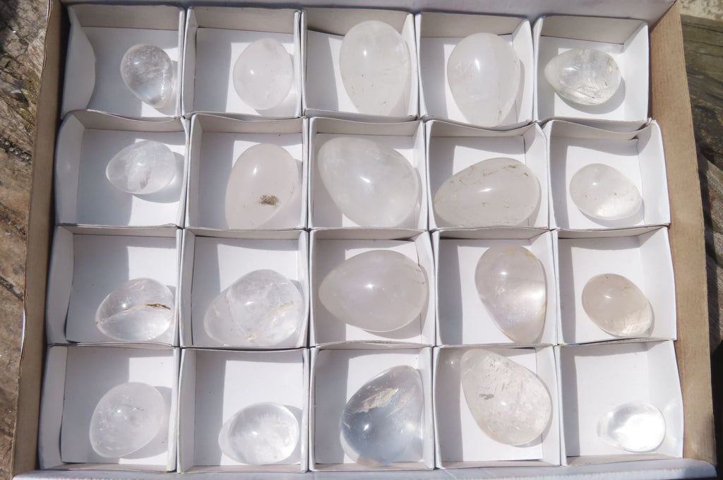 Polished Clear Rock Crystal Gemstone Eggs x 20 From Madagascar - Toprock Gemstones and Minerals 