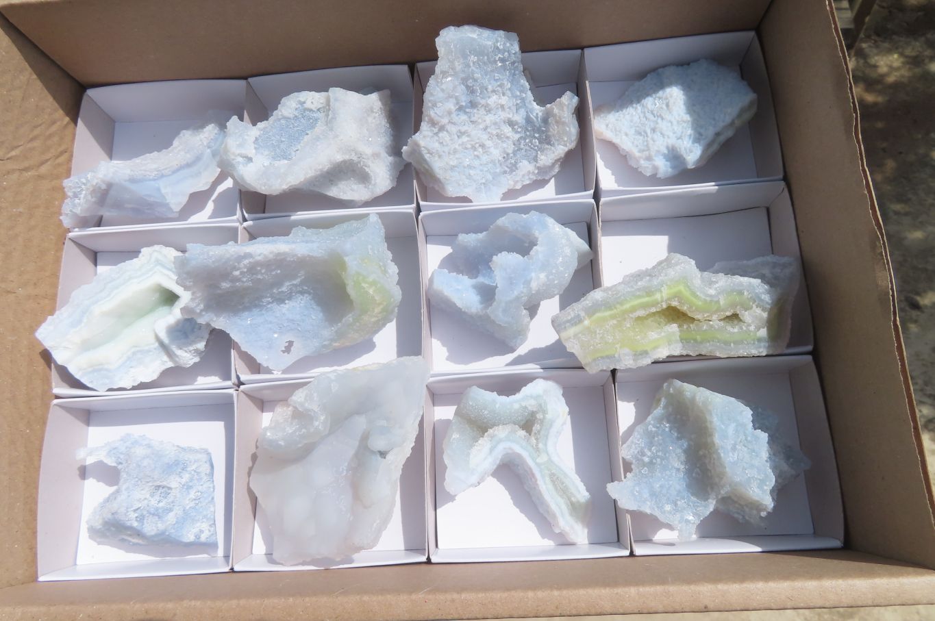 Natural Etched Blue Chalcedony Specimens x 12 From Nsanje, Malawi - Toprock Gemstones and Minerals 