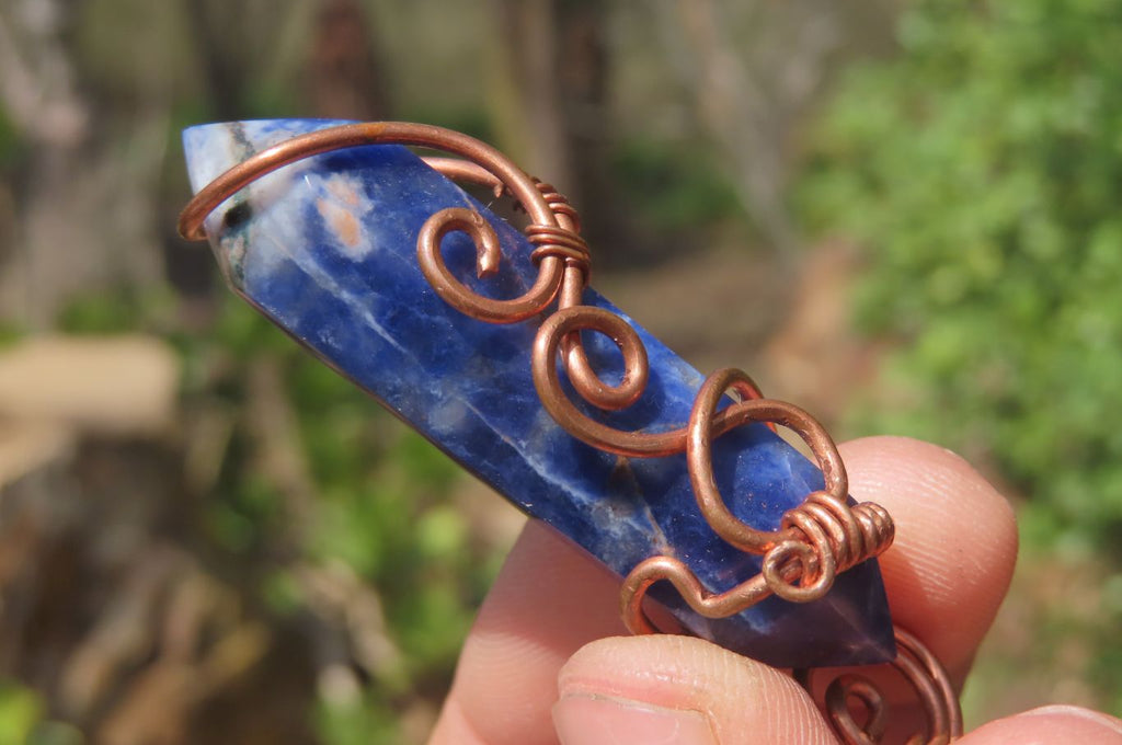Polished Copper Wire Wrapped Sodalite Pendants x 12 From South Africa - Toprock Gemstones and Minerals 