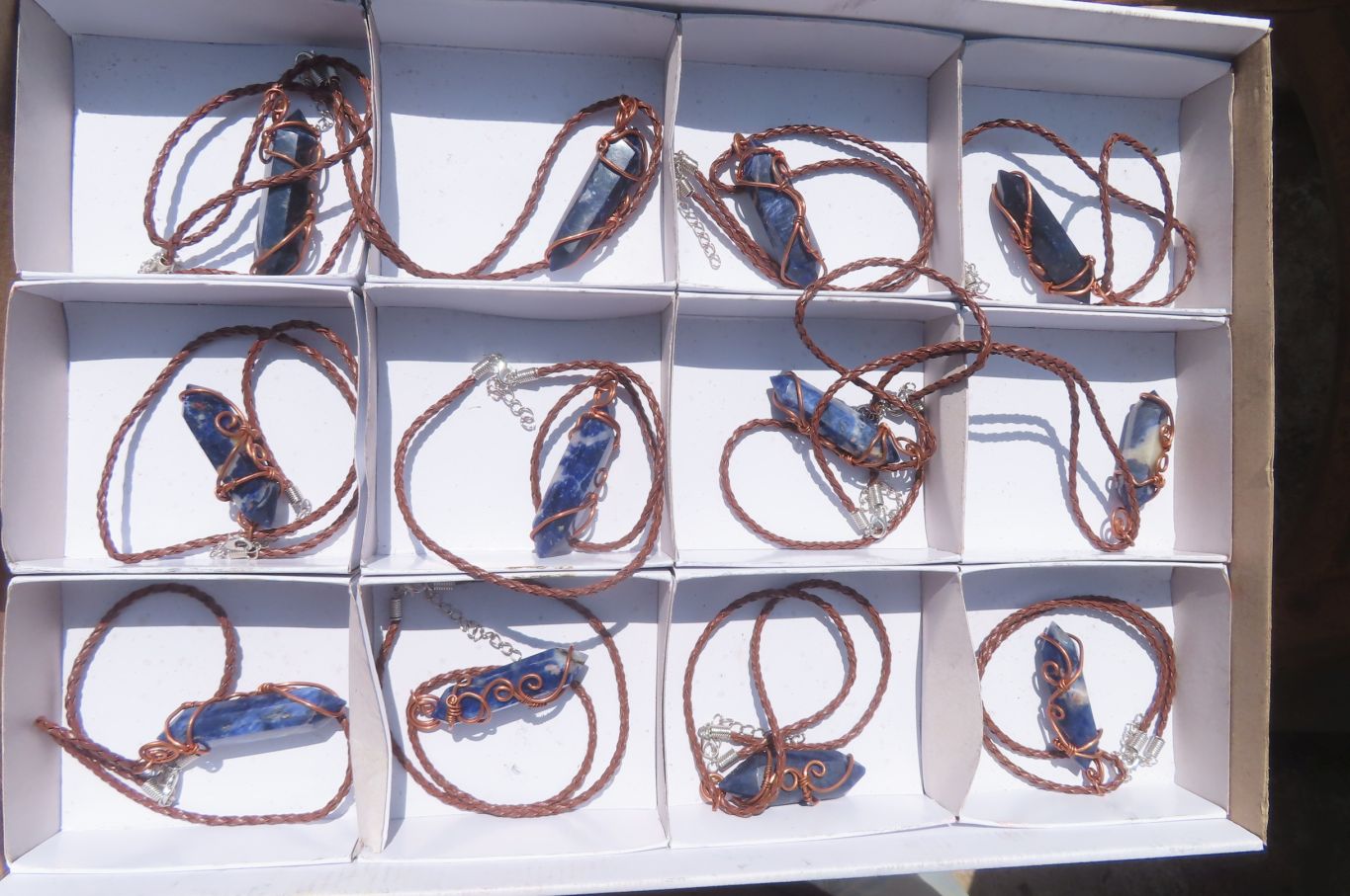 Polished Copper Wire Wrapped Sodalite Pendants x 12 From South Africa - Toprock Gemstones and Minerals 