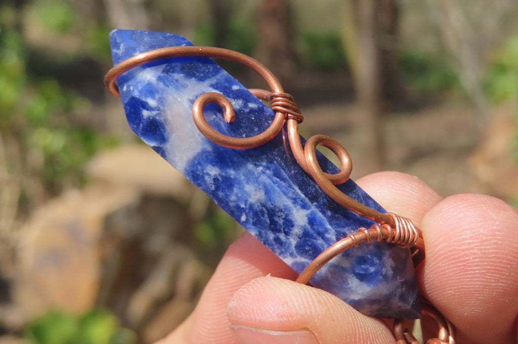 Polished Copper Wire Wrapped Sodalite Pendants x 12 From South Africa - Toprock Gemstones and Minerals 