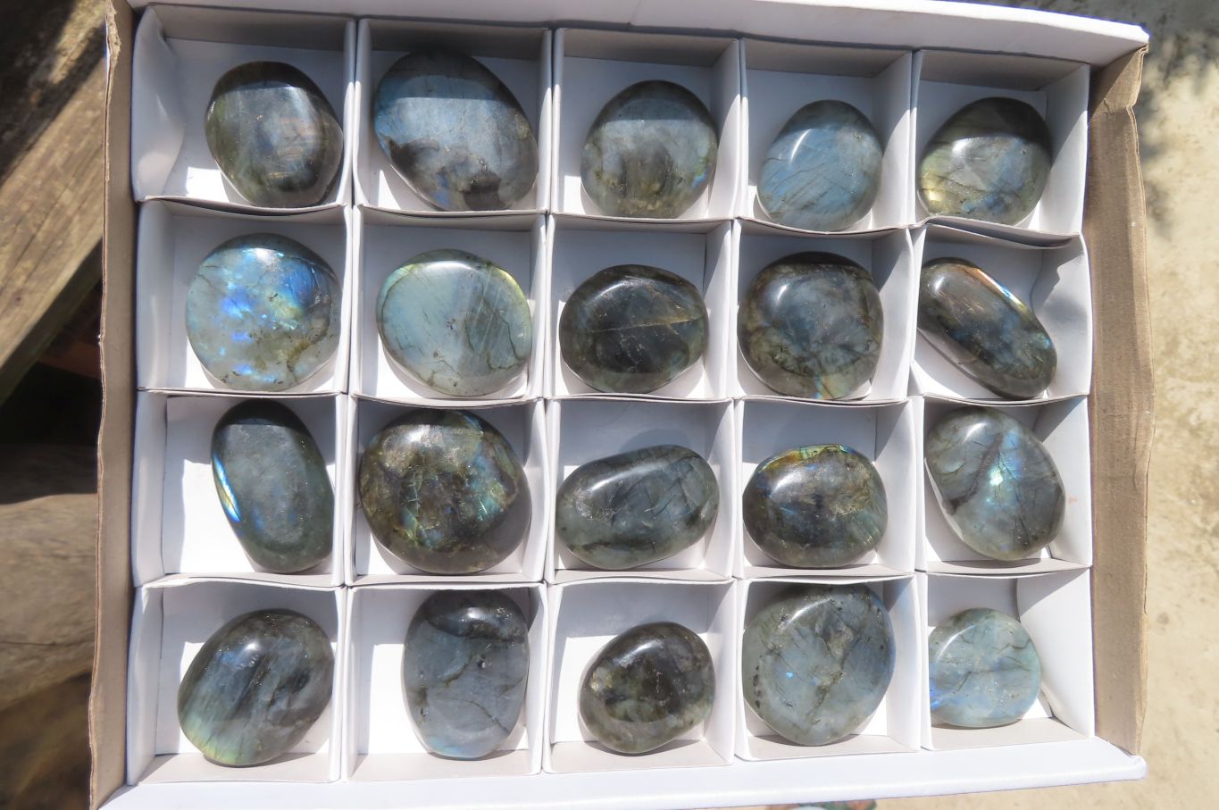 Polished Labradorite Palm Stones x 20 From Tulear, Madagascar - Toprock Gemstones and Minerals 