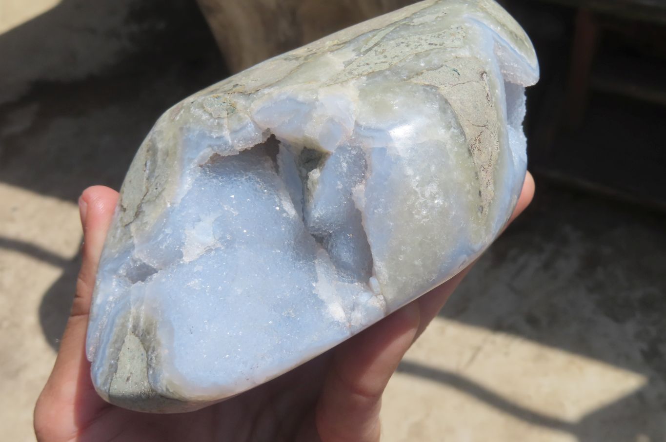 Polished Blue Lace Agate Geodes x 3 From Nsanje, Malawi - Toprock Gemstones and Minerals 