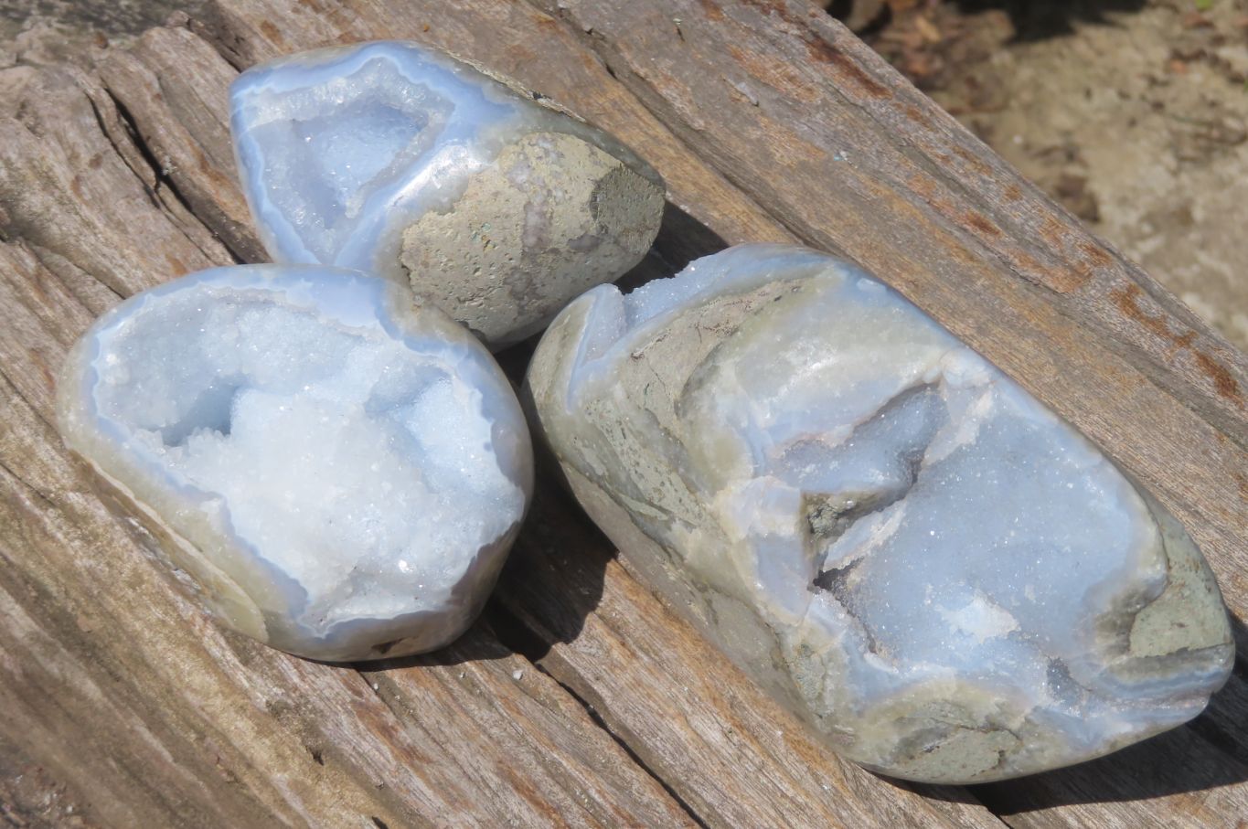 Polished Blue Lace Agate Geodes x 3 From Nsanje, Malawi - Toprock Gemstones and Minerals 