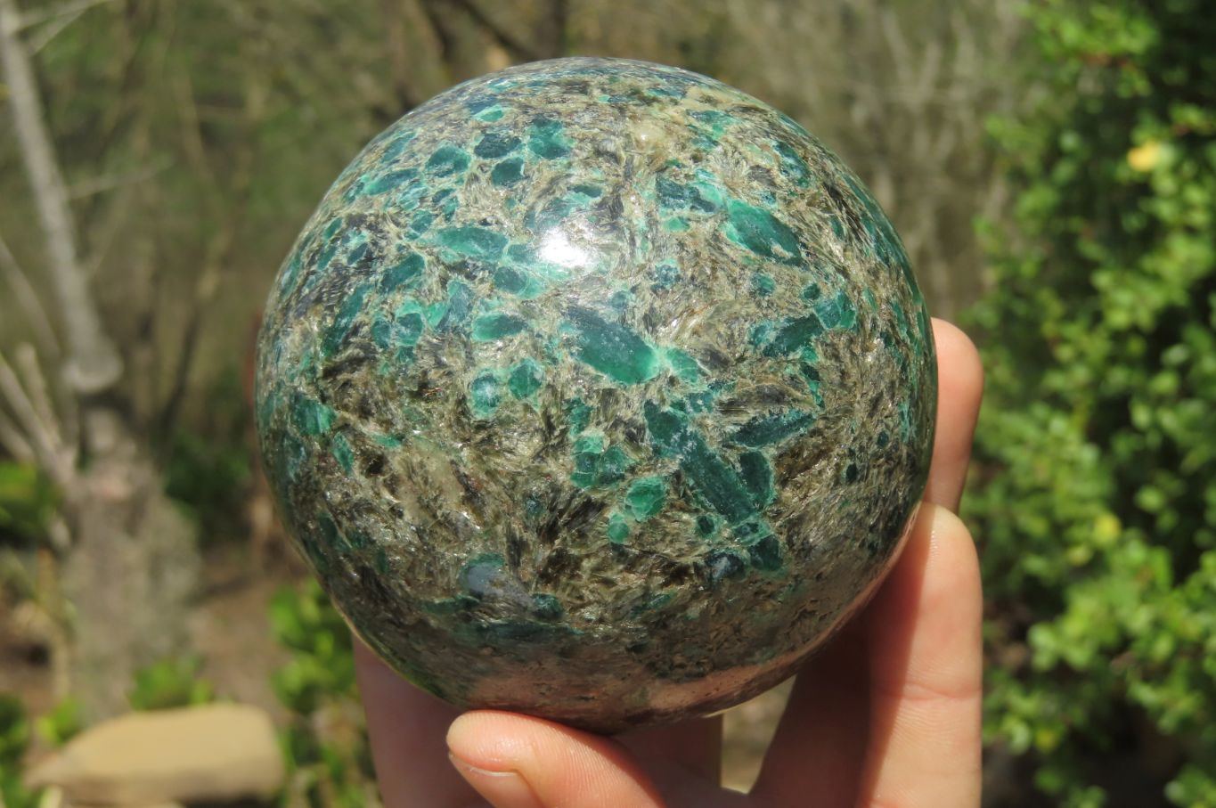Polished Rare Emerald Mica In Matrix Sphere x 1 From Mutoko, Zimbabwe - Toprock Gemstones and Minerals 
