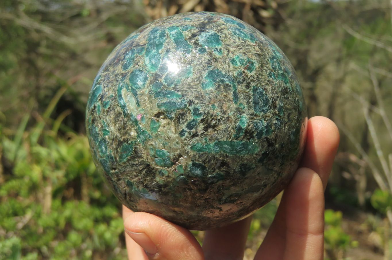 Polished Rare Emerald Mica In Matrix Sphere x 1 From Mutoko, Zimbabwe - Toprock Gemstones and Minerals 