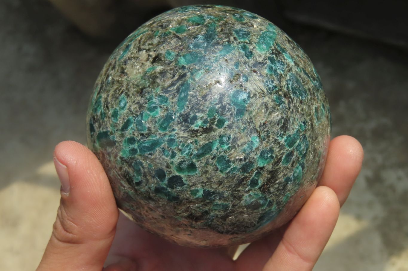Polished Rare Emerald Mica In Matrix Sphere x 1 From Mutoko, Zimbabwe - Toprock Gemstones and Minerals 
