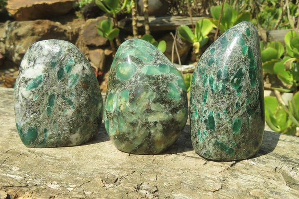 Polished Rare Emerald Mica In Matrix Standing Free Forms x 3 From Mutoko, Zimbabwe - Toprock Gemstones and Minerals 