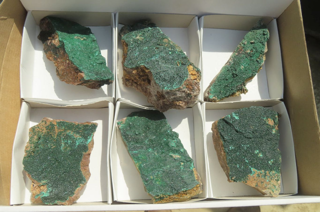 Natural Crystalline Malachite Specimens x 6 From Congo - Toprock Gemstones and Minerals 