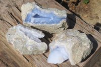 Natural Blue Lace Agate Geode Specimens x 3 From Nsanje, Malawi - Toprock Gemstones and Minerals 
