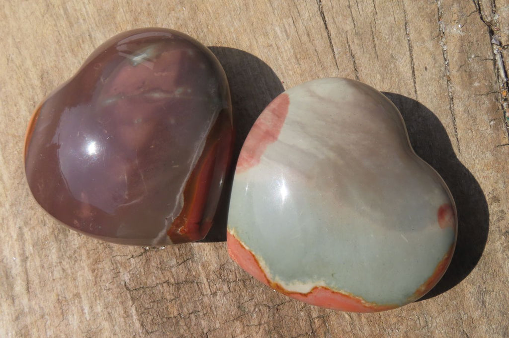 Polished Polychrome Jasper Gemstone Hearts x 6 From Madagascar - Toprock Gemstones and Minerals 