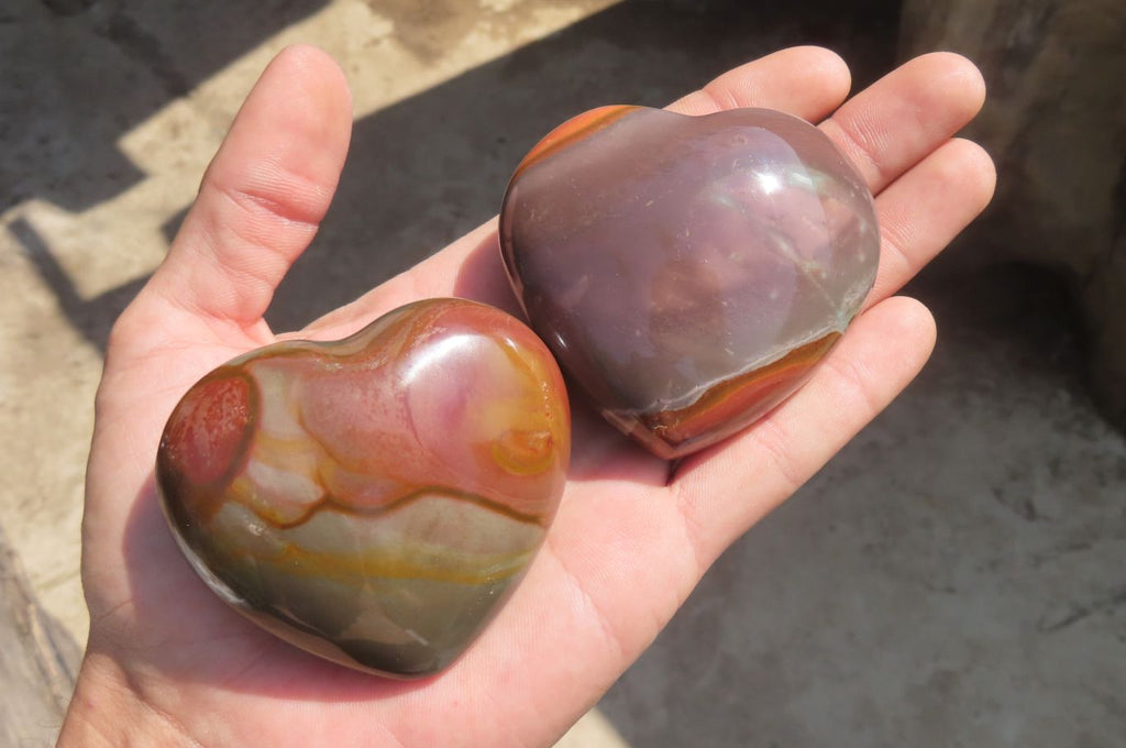 Polished Polychrome Jasper Gemstone Hearts x 6 From Madagascar - Toprock Gemstones and Minerals 