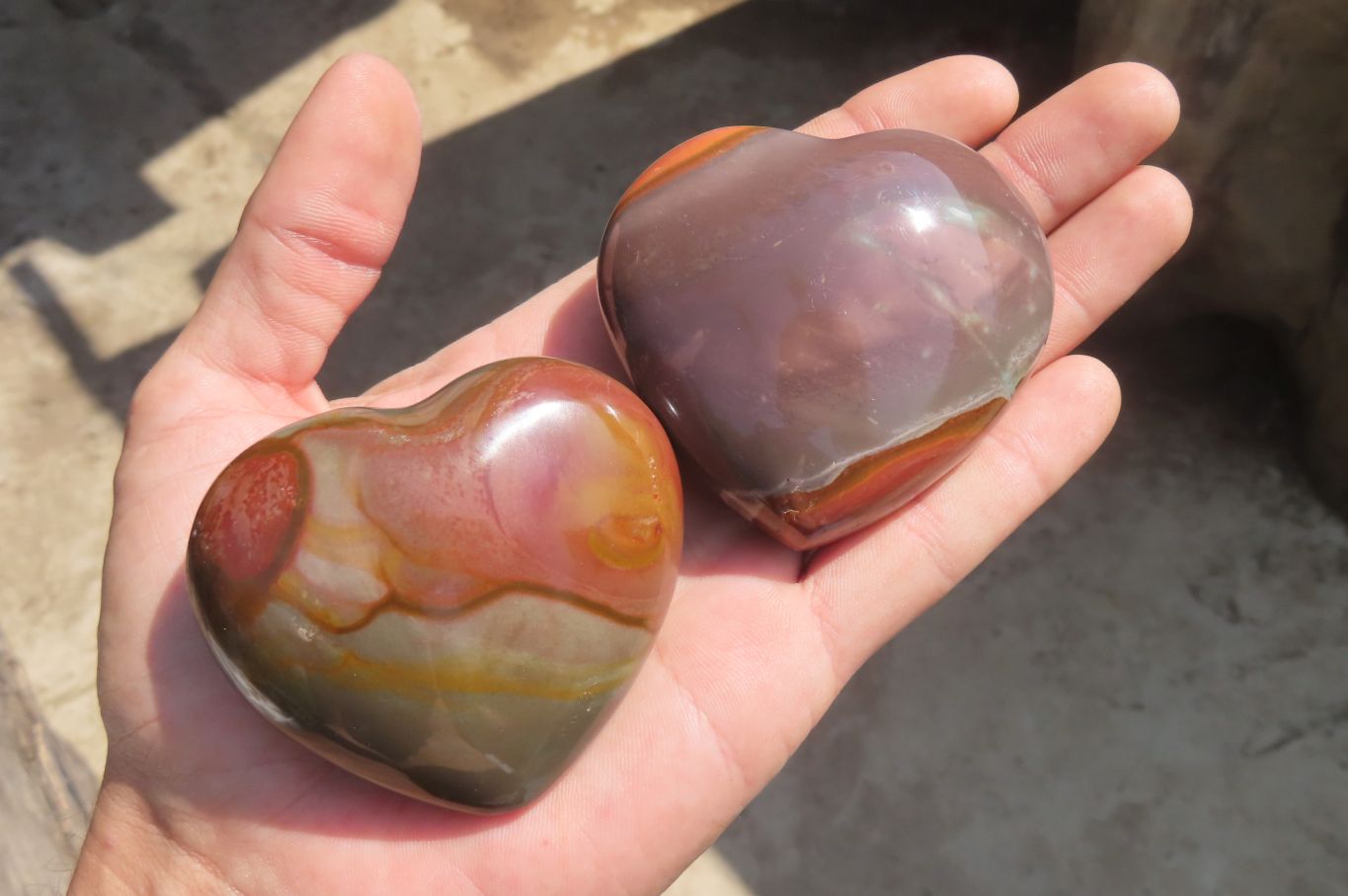 Polished Polychrome Jasper Gemstone Hearts x 6 From Madagascar - Toprock Gemstones and Minerals 