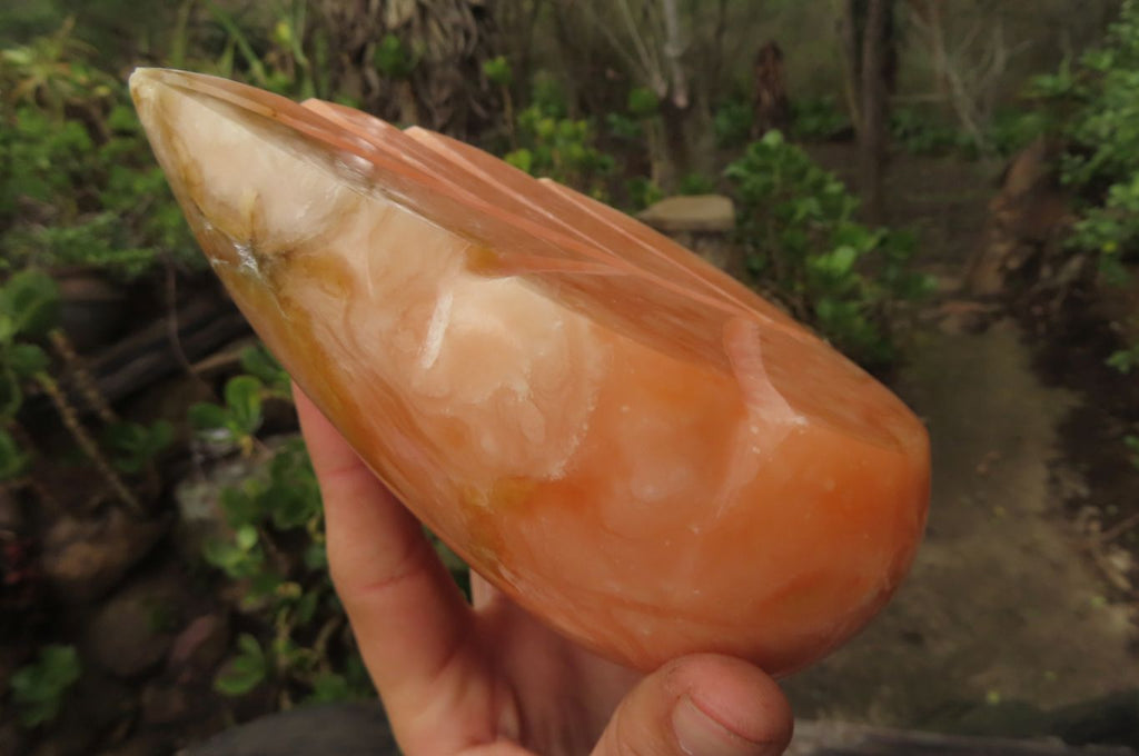 Polished Orange Twist Calcite Leaf Sculpture x 1 From Maevantanana, Madagascar - Toprock Gemstones and Minerals 
