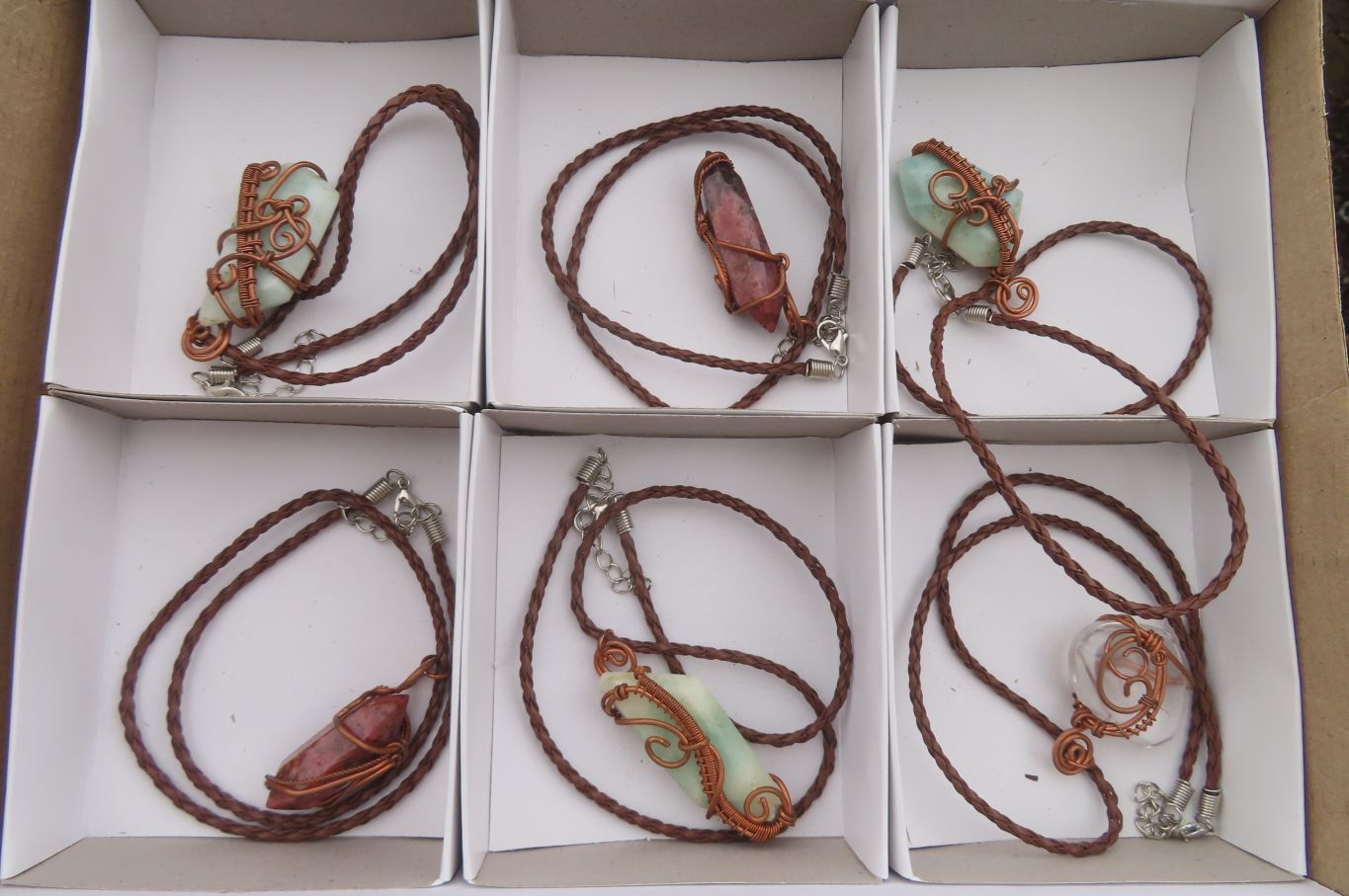 Hand Made Mixed Copper Wire Wrapped Pendants x 6 From South Africa - Toprock Gemstones and Minerals 